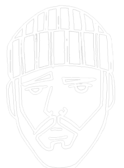 Line drawing of Danny, wearing a knitted beanie